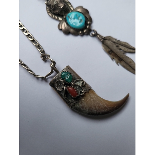 260A - Small Lot of South American Inspired Sterling Jewellery Includes Two Necklaces with Pendants, Pair o... 