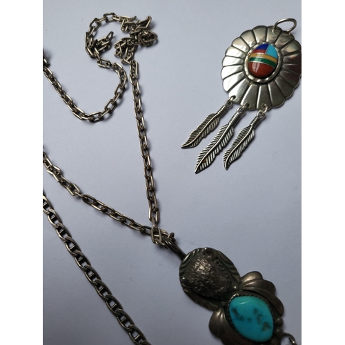 260A - Small Lot of South American Inspired Sterling Jewellery Includes Two Necklaces with Pendants, Pair o... 