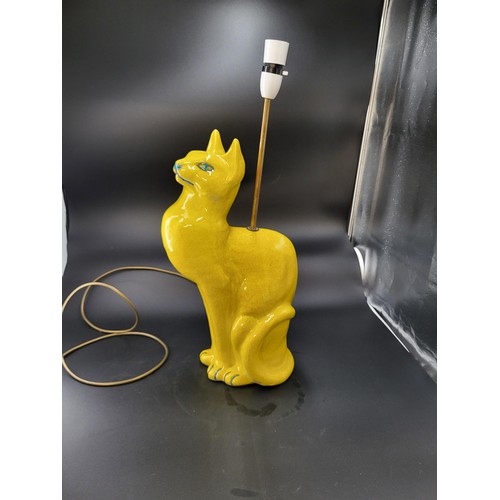 106 - Italian Yellow Glazed Porcelain Cat Lamp Height 45cm