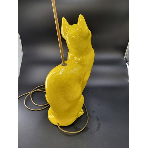 106 - Italian Yellow Glazed Porcelain Cat Lamp Height 45cm