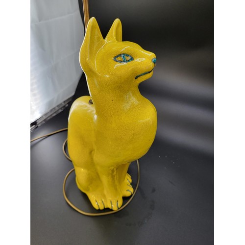 106 - Italian Yellow Glazed Porcelain Cat Lamp Height 45cm