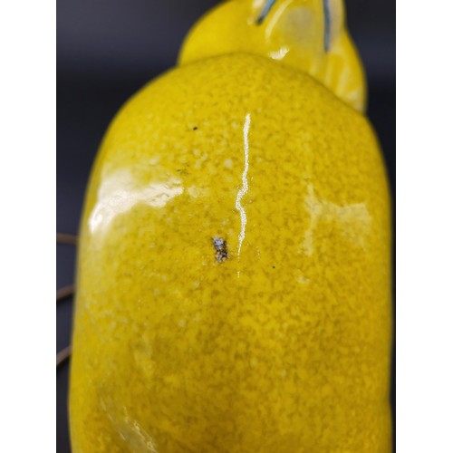 106 - Italian Yellow Glazed Porcelain Cat Lamp Height 45cm