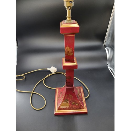 114 - Oriental Hand Painted Wooden Lamp Base Height 46cm
