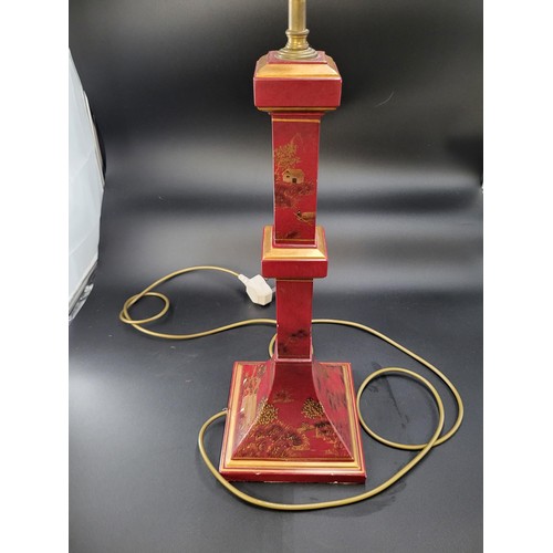 114 - Oriental Hand Painted Wooden Lamp Base Height 46cm