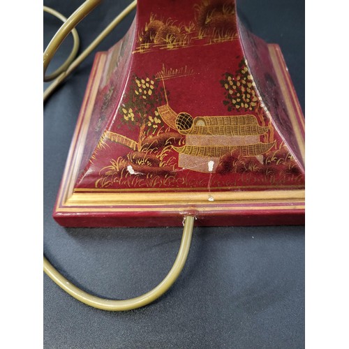 114 - Oriental Hand Painted Wooden Lamp Base Height 46cm