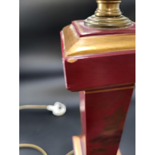 114 - Oriental Hand Painted Wooden Lamp Base Height 46cm