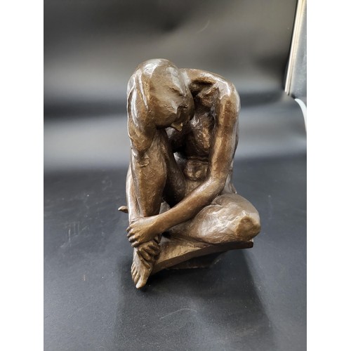 117 - Nude Lady Seated Resin Bronze Sculpture, Signed as Seen in Photo 12/12 Height 23cm