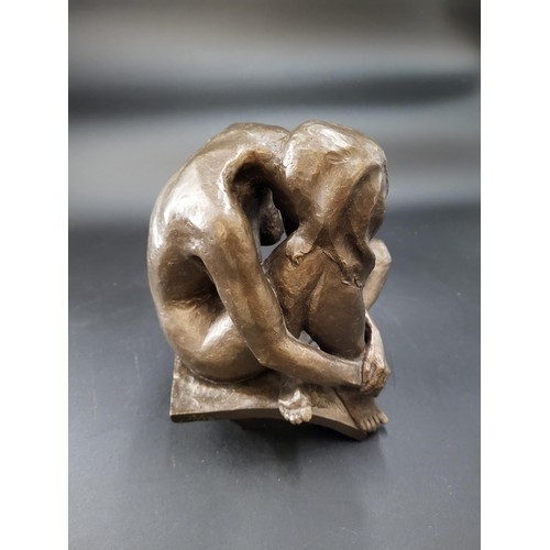 117 - Nude Lady Seated Resin Bronze Sculpture, Signed as Seen in Photo 12/12 Height 23cm