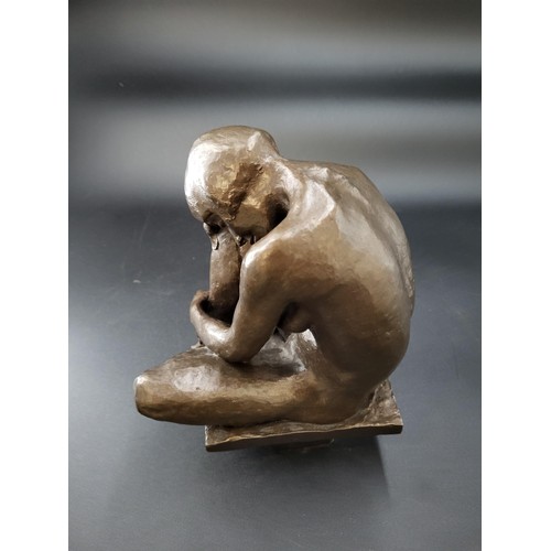 117 - Nude Lady Seated Resin Bronze Sculpture, Signed as Seen in Photo 12/12 Height 23cm