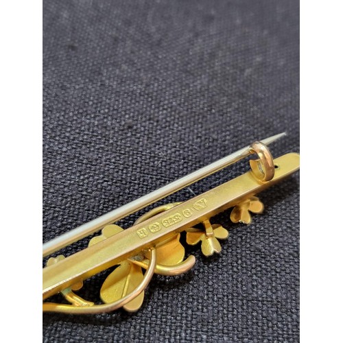 2 - 9ct Gold Flower Design Brooch Fully Hallmarked Measures 5cm Long (Weighs 2.4g this Includes Metal Pi... 