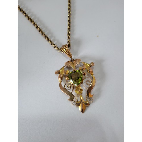 23 - 9ct Gold Art Nouveau Peridot Pendant on Chain item Measures 38cm Unclasped Pendant Pendant Measures ... 