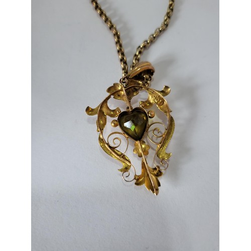 23 - 9ct Gold Art Nouveau Peridot Pendant on Chain item Measures 38cm Unclasped Pendant Pendant Measures ... 