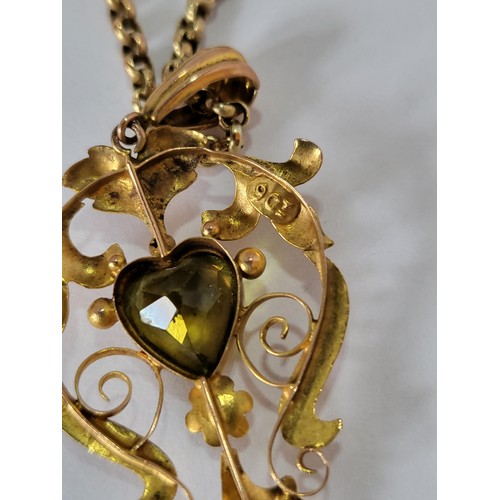 23 - 9ct Gold Art Nouveau Peridot Pendant on Chain item Measures 38cm Unclasped Pendant Pendant Measures ... 