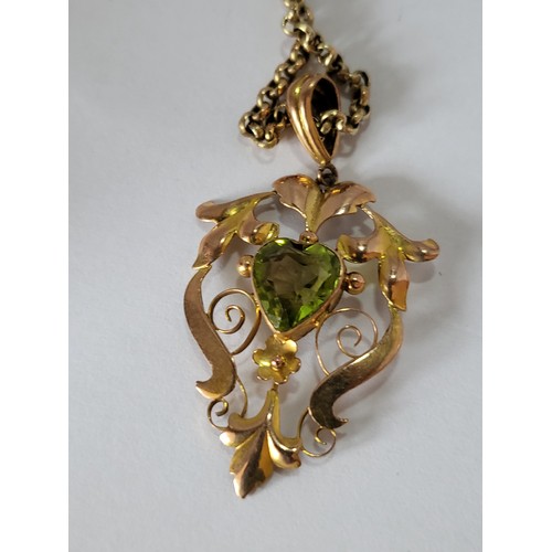 23 - 9ct Gold Art Nouveau Peridot Pendant on Chain item Measures 38cm Unclasped Pendant Pendant Measures ... 