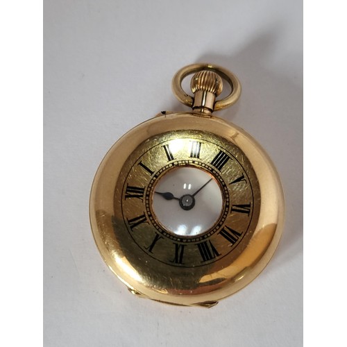 26 - 18ct Gold Ladies Half Hunter Pocket Watch in Working Order Inner Cover Plated ( Weight 26.8g include... 