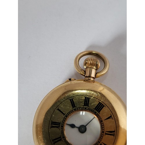 26 - 18ct Gold Ladies Half Hunter Pocket Watch in Working Order Inner Cover Plated ( Weight 26.8g include... 