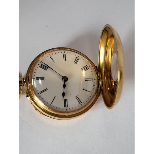 26 - 18ct Gold Ladies Half Hunter Pocket Watch in Working Order Inner Cover Plated ( Weight 26.8g include... 