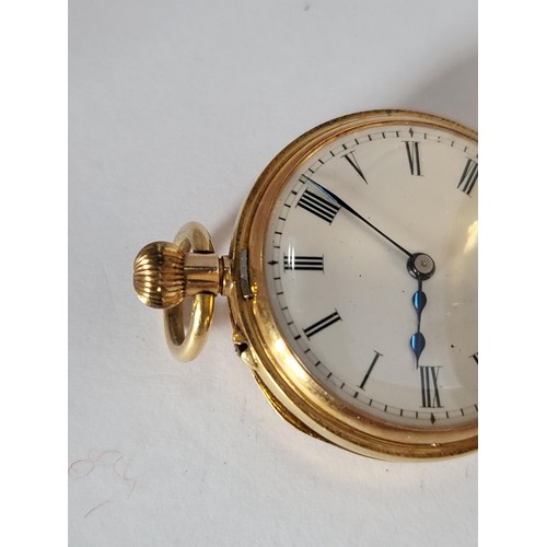 26 - 18ct Gold Ladies Half Hunter Pocket Watch in Working Order Inner Cover Plated ( Weight 26.8g include... 