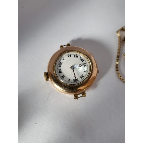 27 - Antique 9ct Gold Ladies Watch Case with Movement along with 9ct Gold Chain Both Spares or Repair (Wa... 