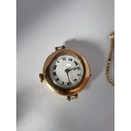 27 - Antique 9ct Gold Ladies Watch Case with Movement along with 9ct Gold Chain Both Spares or Repair (Wa... 