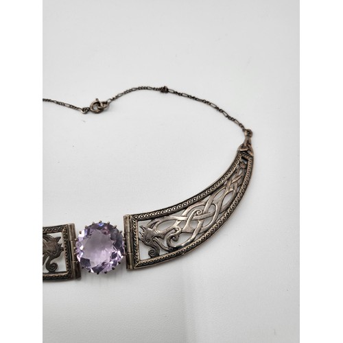 44 - Vintage Sterling Silver Amethyst & Celtic Necklace Choker Fully Hallmarked Makers Mark DB Measur... 