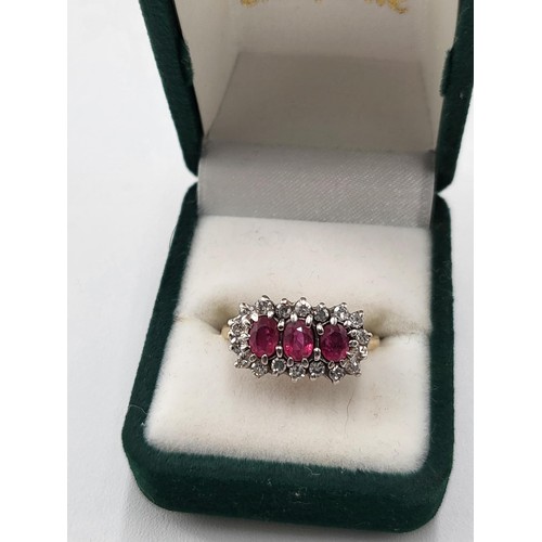 61 - 9ct Gold Diamond & Ruby Cluster Ring Size N/O Gorgeous Diamonds ( Weighs 2.9g)