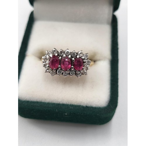 61 - 9ct Gold Diamond & Ruby Cluster Ring Size N/O Gorgeous Diamonds ( Weighs 2.9g)