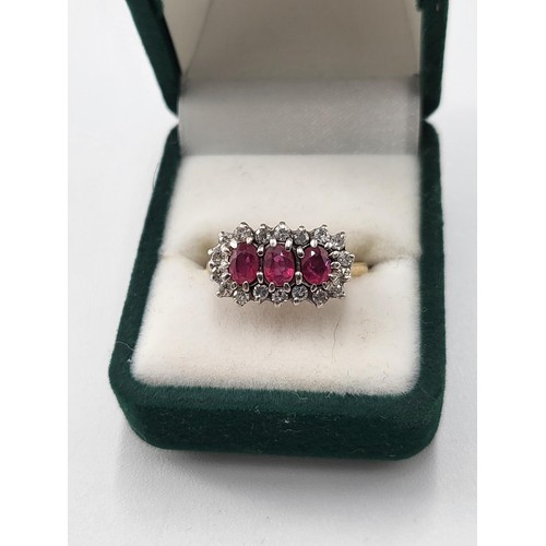 61 - 9ct Gold Diamond & Ruby Cluster Ring Size N/O Gorgeous Diamonds ( Weighs 2.9g)