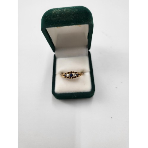 62 - 18ct Gold Diamond & Sapphire Ring Size P Fully Hallmarked ( Weighs 2.8g)