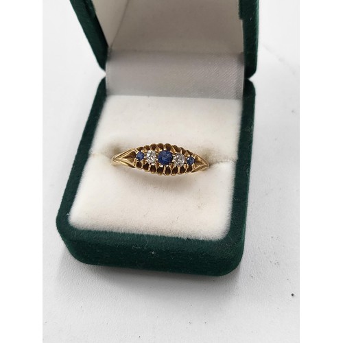 62 - 18ct Gold Diamond & Sapphire Ring Size P Fully Hallmarked ( Weighs 2.8g)