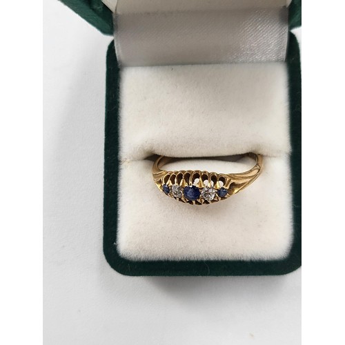 62 - 18ct Gold Diamond & Sapphire Ring Size P Fully Hallmarked ( Weighs 2.8g)