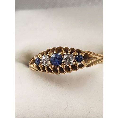 62 - 18ct Gold Diamond & Sapphire Ring Size P Fully Hallmarked ( Weighs 2.8g)