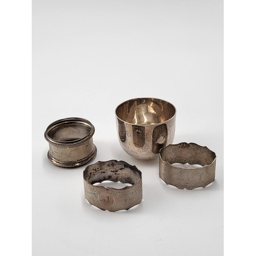76 - Sterling Silver Tumbler along with Three Sterling Silver Napkin Rings all Fully Hallmarked ( Weighs ... 