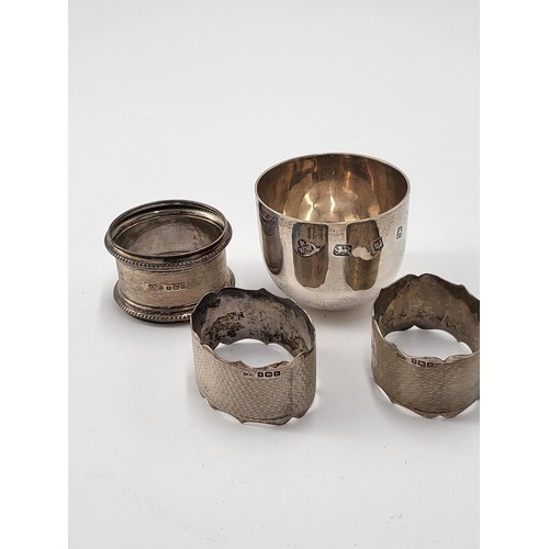 76 - Sterling Silver Tumbler along with Three Sterling Silver Napkin Rings all Fully Hallmarked ( Weighs ... 