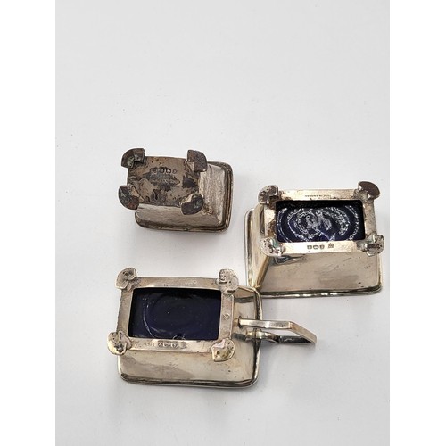 80 - Three Piece Sterling Silver Cruet Fully Hallmarked  (Complete Silver Weigh 92g)Some Dents One Glass ... 