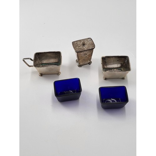 80 - Three Piece Sterling Silver Cruet Fully Hallmarked  (Complete Silver Weigh 92g)Some Dents One Glass ... 