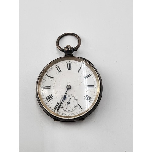 83 - Sterling Silver Cased Open Face Pocket watch Not Working & Case Scratched