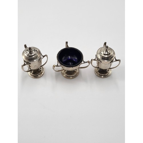 78 - Sterling Silver Cruet Set Three Handled Cups ( Complete Silver Weight 143g )