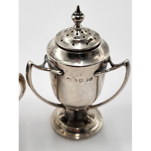 78 - Sterling Silver Cruet Set Three Handled Cups ( Complete Silver Weight 143g )