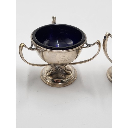 78 - Sterling Silver Cruet Set Three Handled Cups ( Complete Silver Weight 143g )