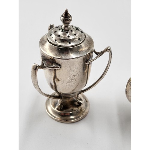 78 - Sterling Silver Cruet Set Three Handled Cups ( Complete Silver Weight 143g )