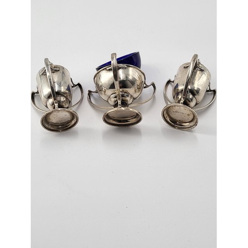 78 - Sterling Silver Cruet Set Three Handled Cups ( Complete Silver Weight 143g )