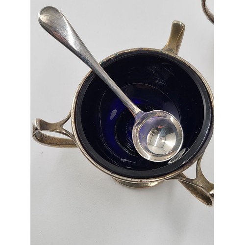 79 - Sterling Silver Three Handled Cruet Set Three Salt Spoons not Same Maker Fully Hallmarked ( Complete... 