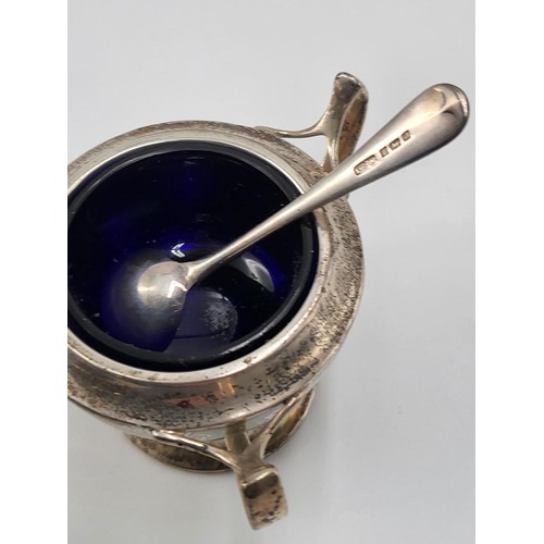79 - Sterling Silver Three Handled Cruet Set Three Salt Spoons not Same Maker Fully Hallmarked ( Complete... 