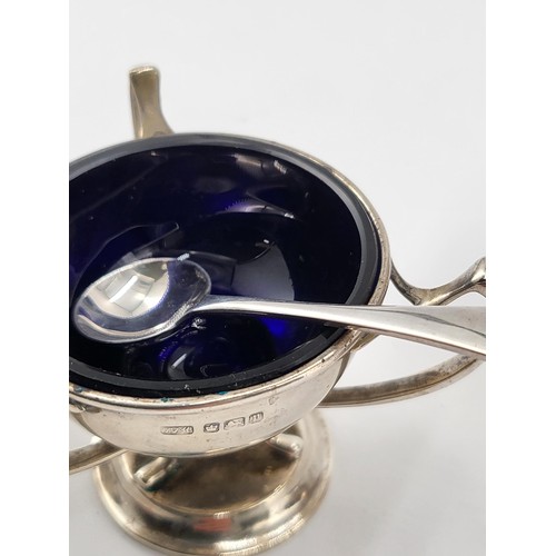 79 - Sterling Silver Three Handled Cruet Set Three Salt Spoons not Same Maker Fully Hallmarked ( Complete... 