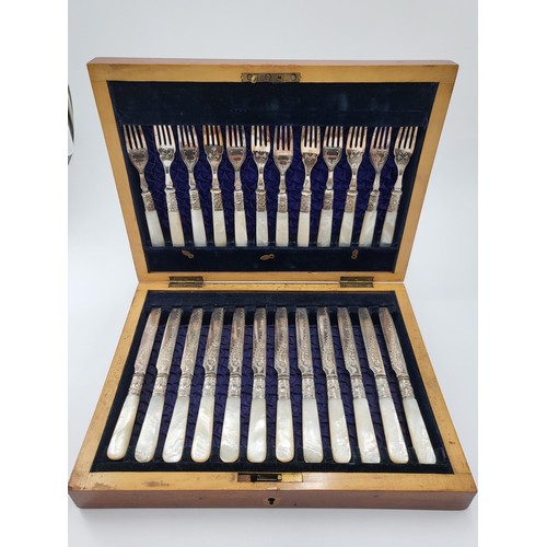 88 - Cased Silver Plated & Mother of Pearl Fruit Forks & Knifes
