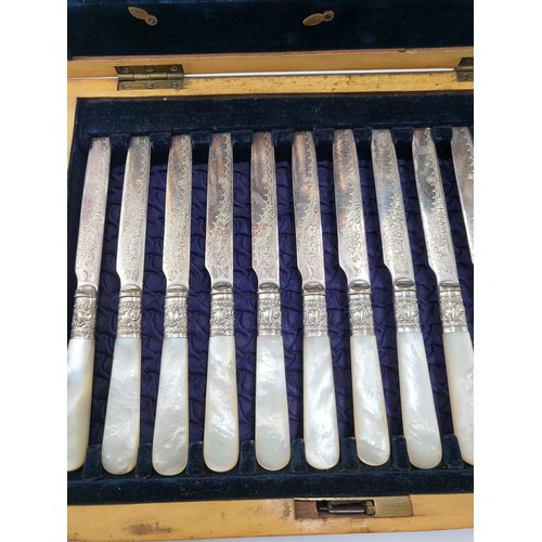 88 - Cased Silver Plated & Mother of Pearl Fruit Forks & Knifes