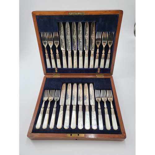 90 - Cased Silver Plated & Mother of Pearl Fruit Forks & Knifes