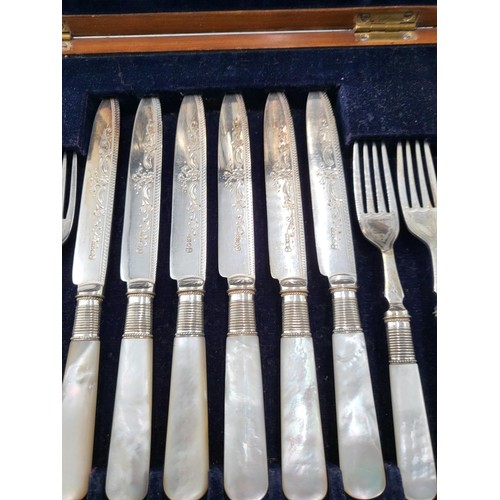 90 - Cased Silver Plated & Mother of Pearl Fruit Forks & Knifes
