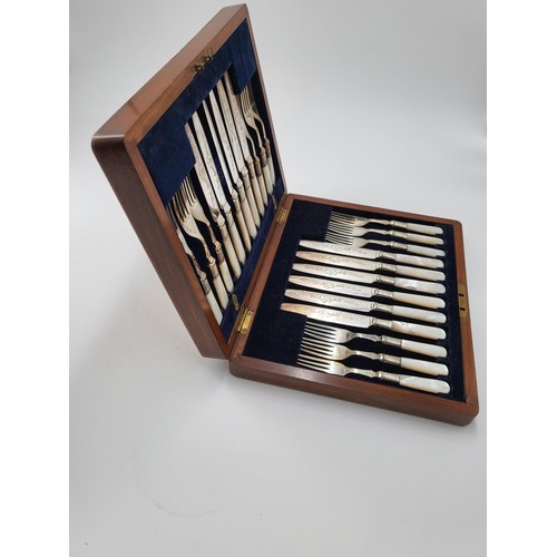 90 - Cased Silver Plated & Mother of Pearl Fruit Forks & Knifes